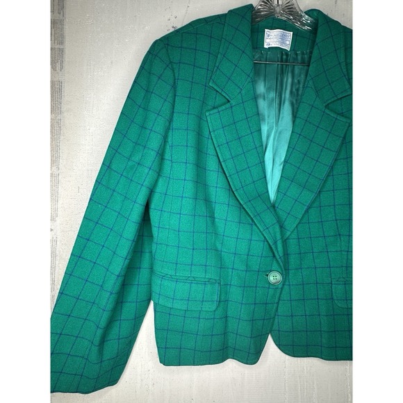 Vintage Pendleton Green Wool Blazer Jacket w/ Matching Skirt | Tagged Size: 22W - Picture 4 of 16
